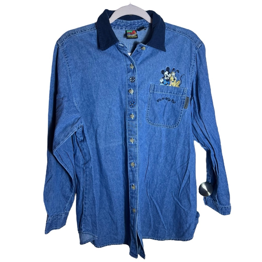 Mickey Unlimited Vintage Me & My Pal Denim Button Down Shirt, Large